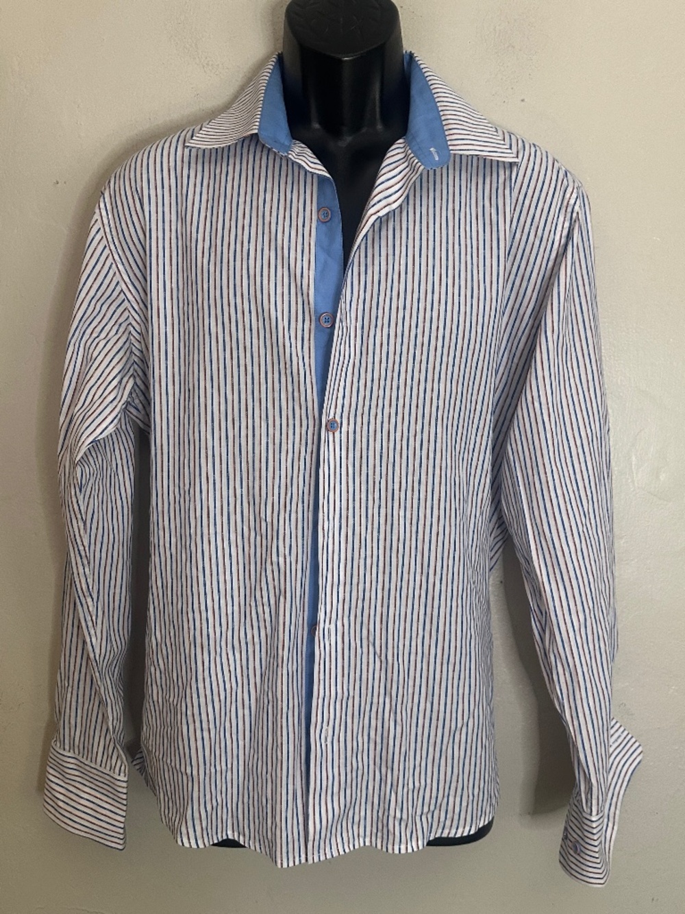 Steven Land Contrast Long Sleeve Shirt 16.5/34-35 Gently worn 80% cotton